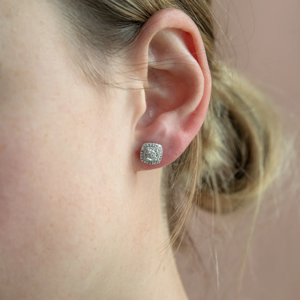 0.10 Carat Diamond Stud Earring Set with 30 Brilliant Diamonds in Sterling Silver - Image 3