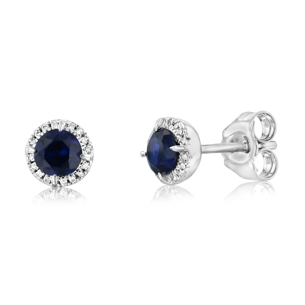 0.64 Carat Created Sapphire and Diamond Earrings in 9ct White Gold