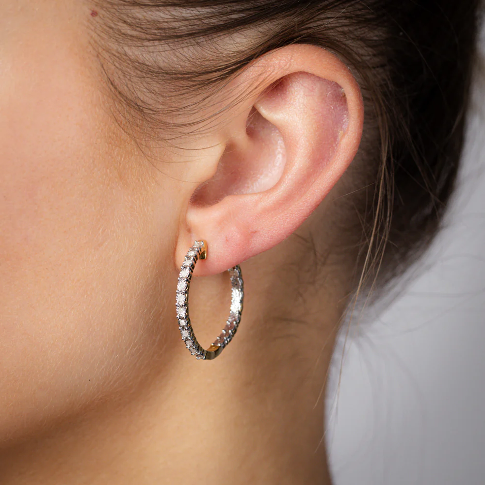 1/5 Carat Diamond Hoop Earrings in Gold Plated Silver - Image 3