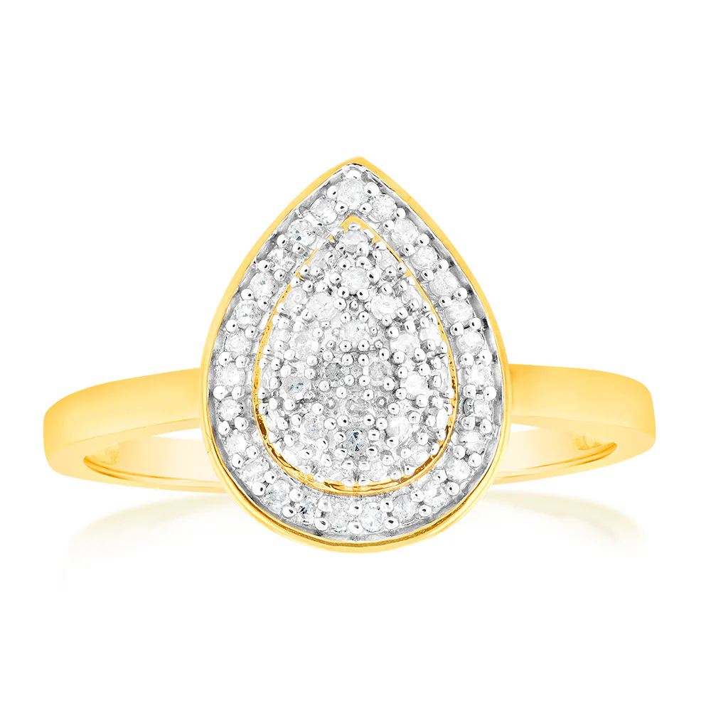 1/5Carat Pear Shaped Diamond Ring in 9ct Yellow Gold