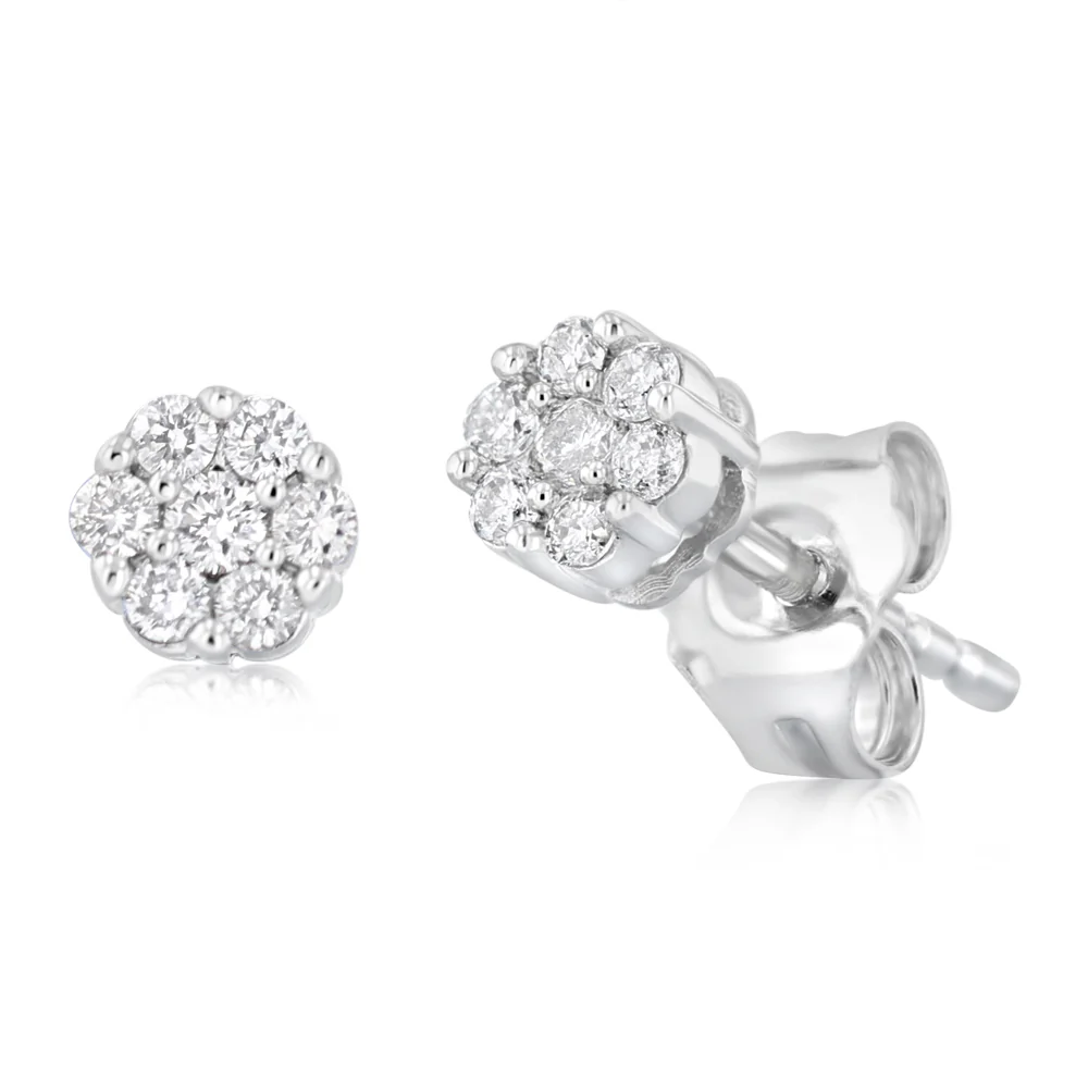 1/6 Carat Diamond Flower Stud Earring in 10ct White Gold