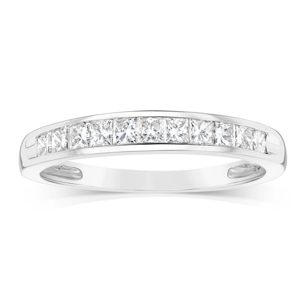 10ct White Gold 0.45 Carat Diamond Eternity Ring with Princess Cut Diamonds