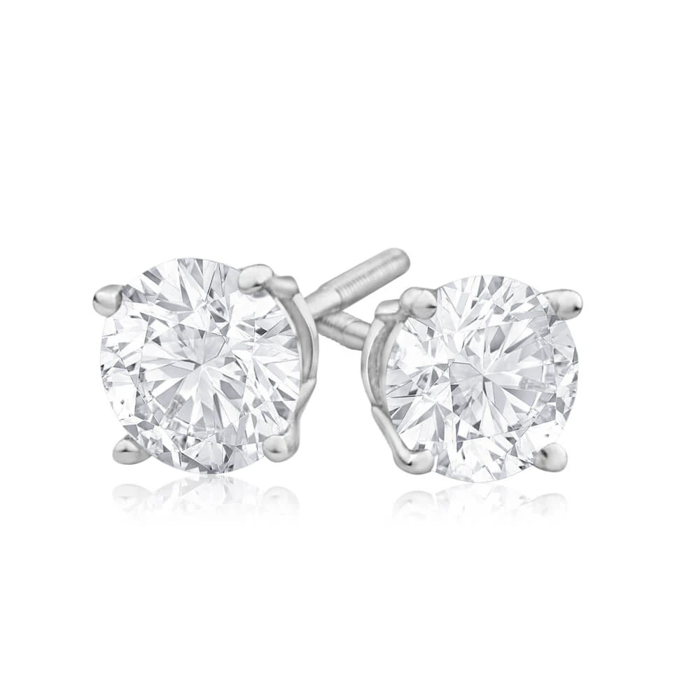 14ct White Gold 1 Carat Diamond Stud Earrings with Secure Screw Back Setting - Image 2