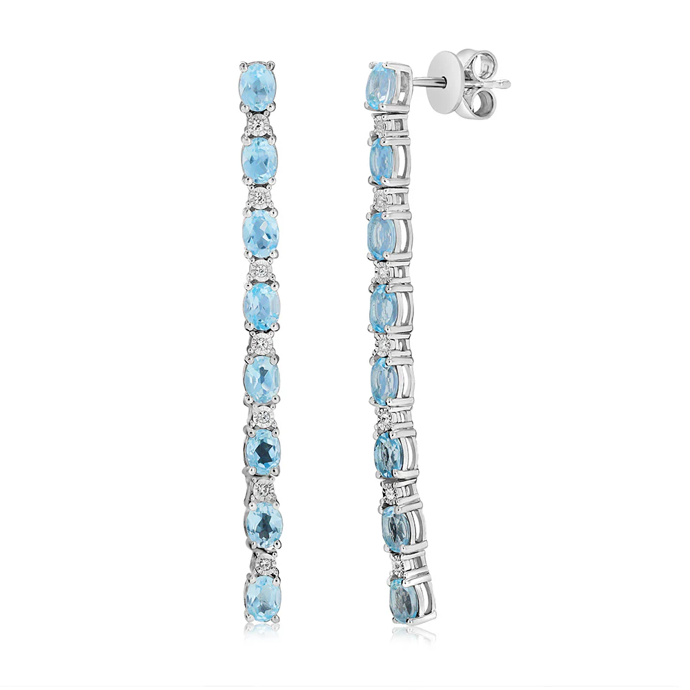 3.30 Carat Natural Sky Blue Topaz and White Cubic Zirconia Drop Earrings in Sterling Silver