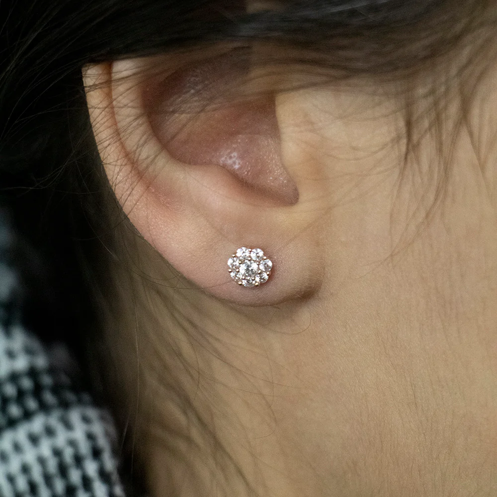 9ct Rose Gold Silver Filled Cubic Zirconia Flower Studs - Image 3