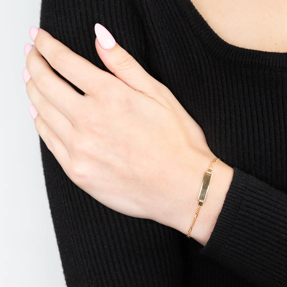 9ct Solid Yellow Gold 5:1 Figaro ID 16cm Bracelet - Image 3