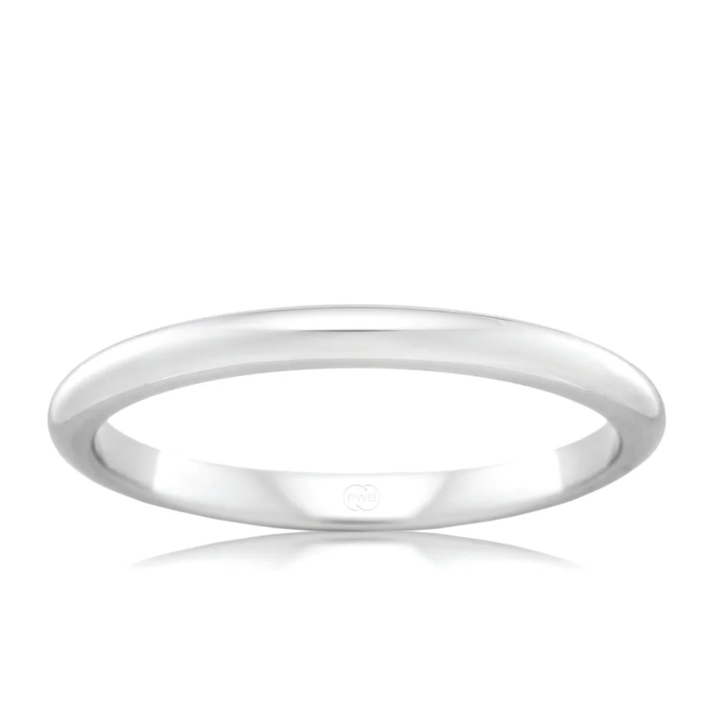 9ct White Gold 2mm High Dome Ring