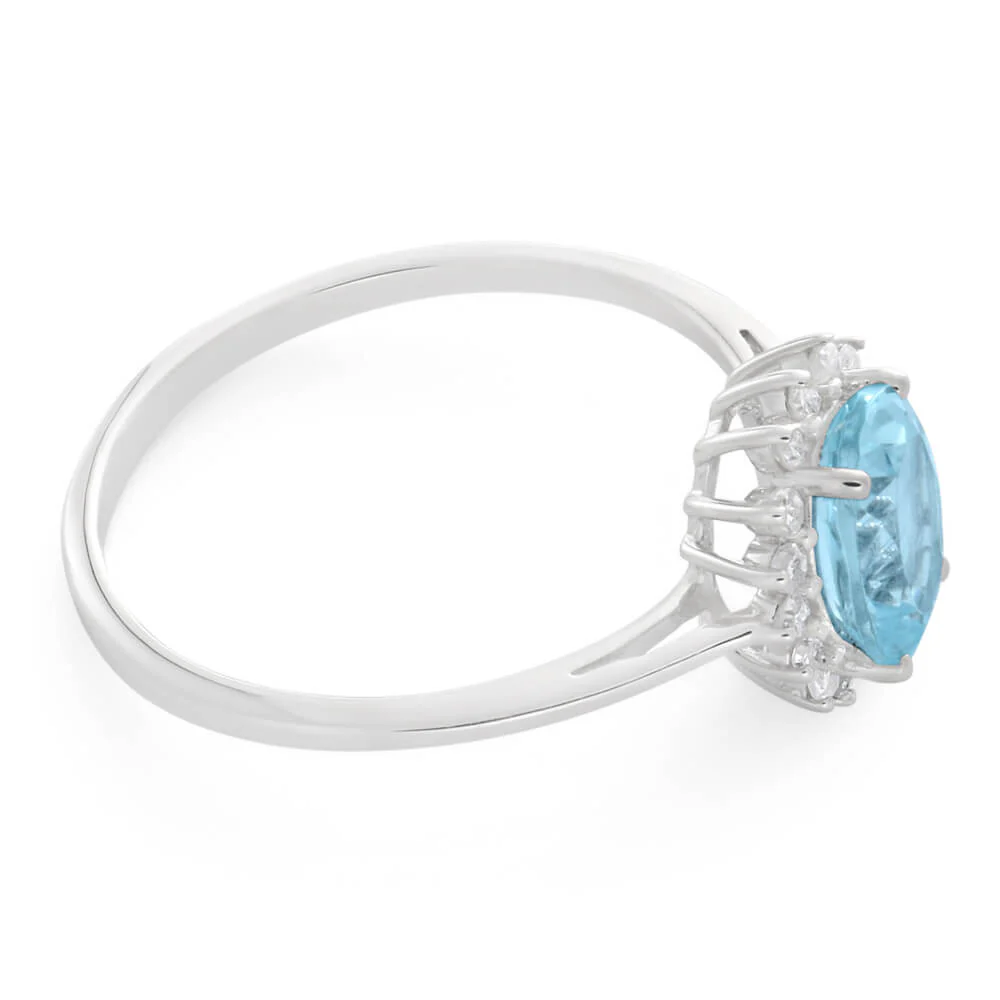 9ct White Gold Aquamarine + Diamond Cluster Ring - Image 2
