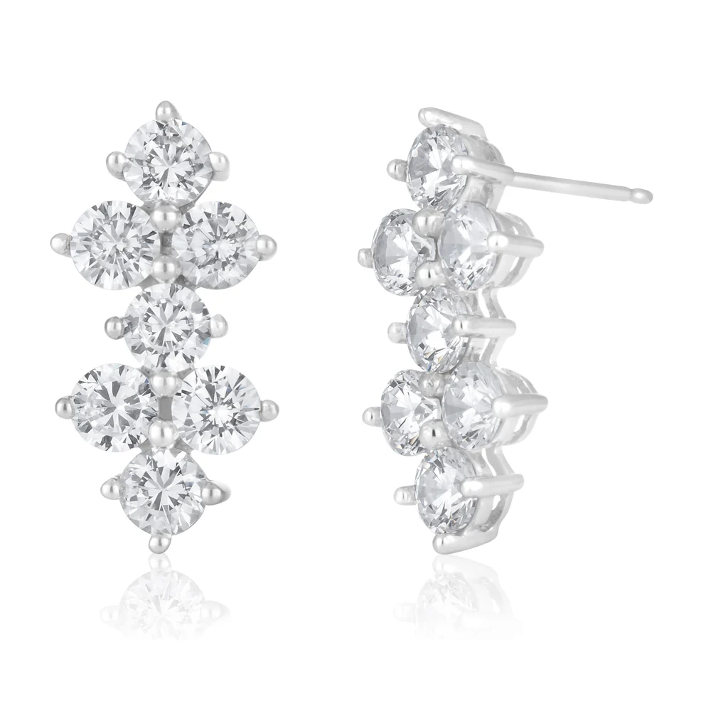 9ct White Gold Zirconia Cluster Studs
