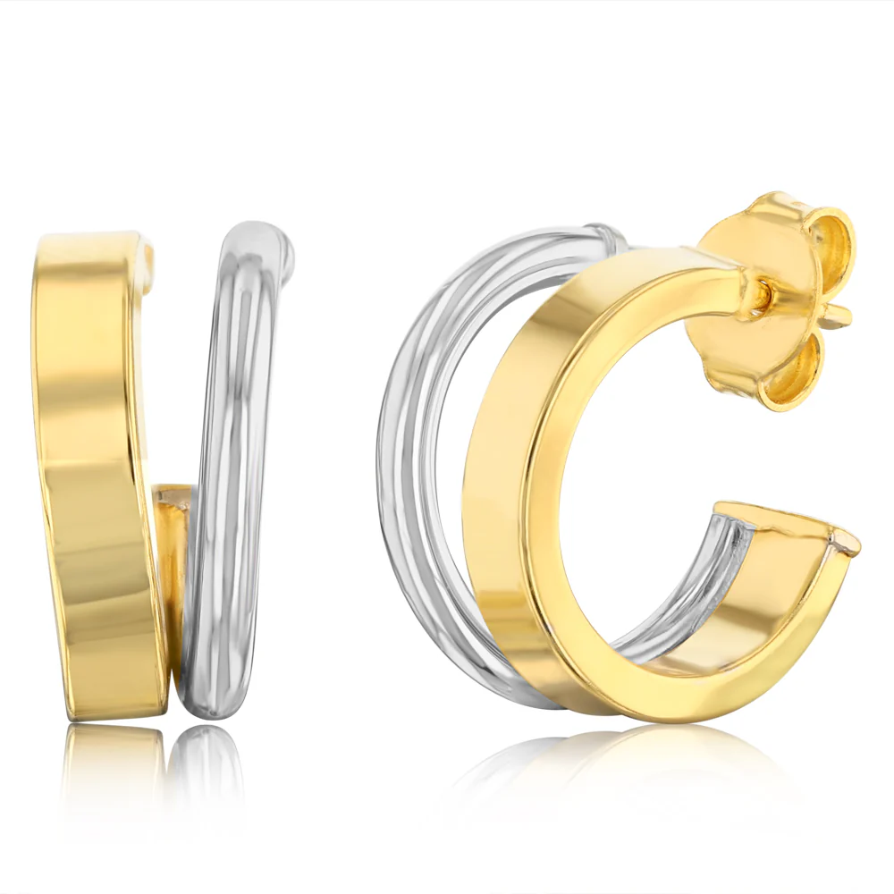 9ct Yellow And White Two Tone Gold 3/4th Hoop Earrings