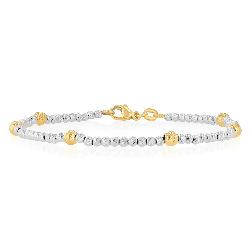 9ct Yellow And White Two Tone Gold Fancy Beads Two Tone Bracelet