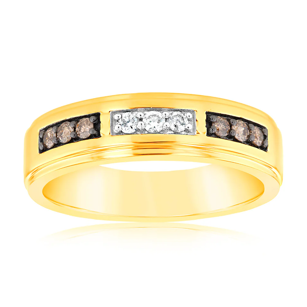 9ct Yellow Gold 1/4 Carat Diamond Ring with White and Champagne Diamonds