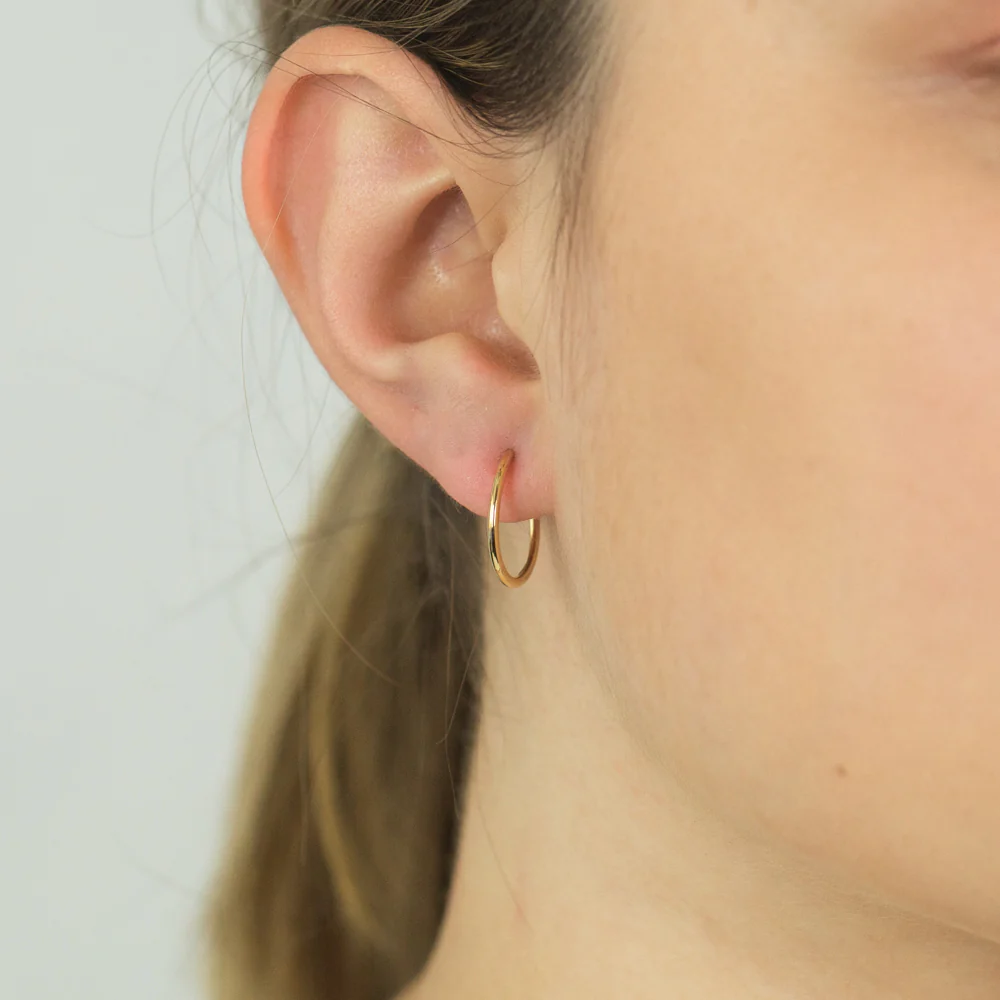 9ct Yellow Gold 16mm Plain Sleeper Earrings - Image 2