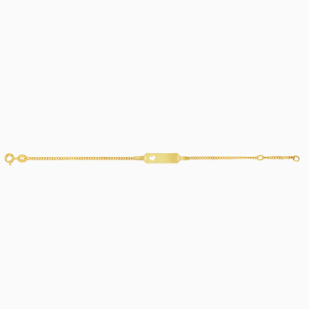 9ct Yellow Gold Diamond Cut Curb Heart ID 15cm Baby Bracelet - Image 2