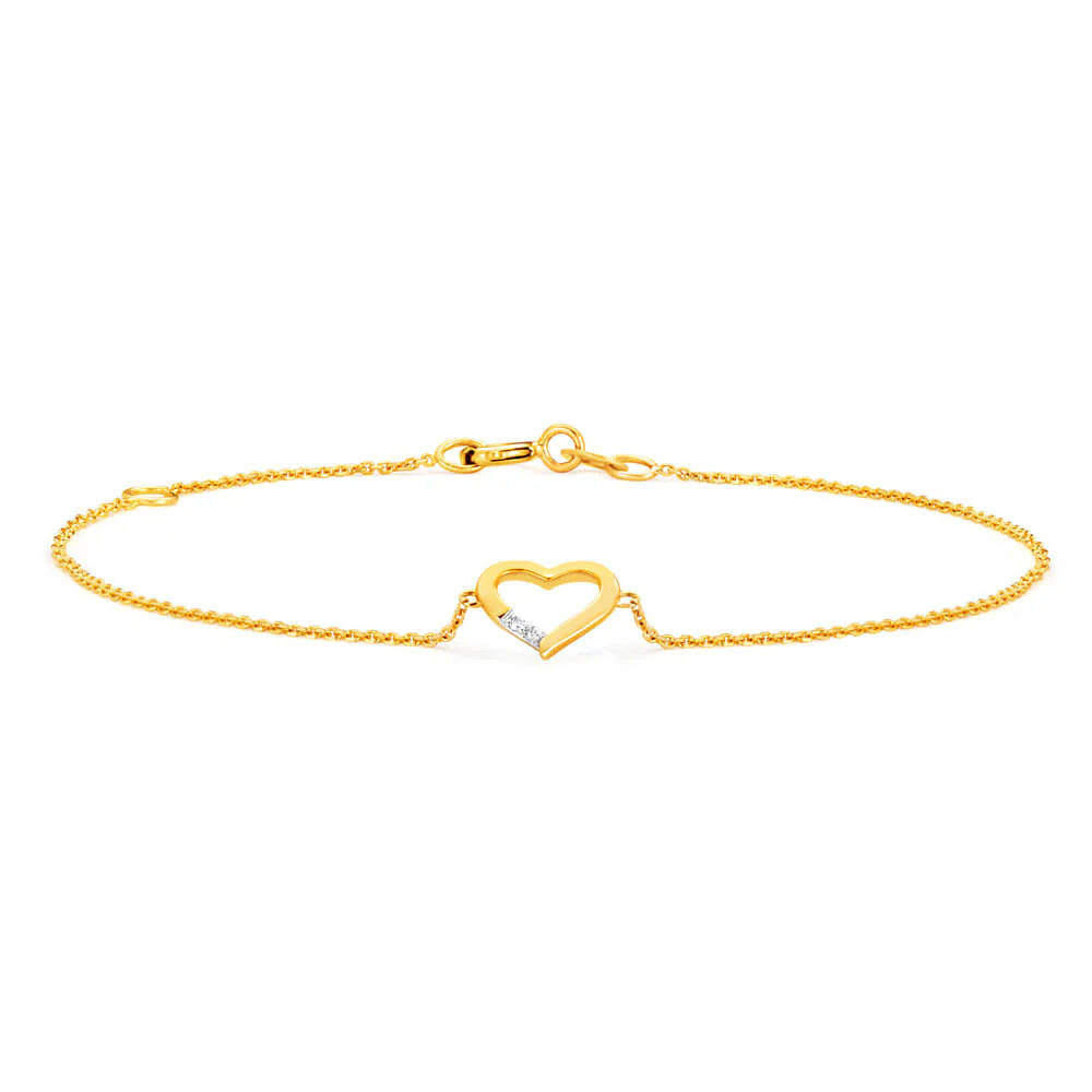 9ct Yellow Gold Diamond Heart Adjustable Bracelet