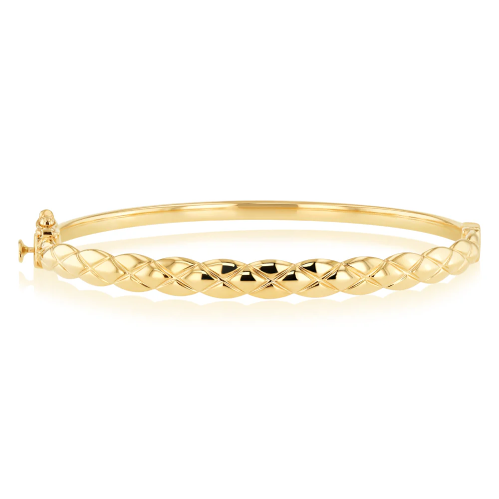 9ct Yellow Gold Fancy Pattern Hinged Bangle