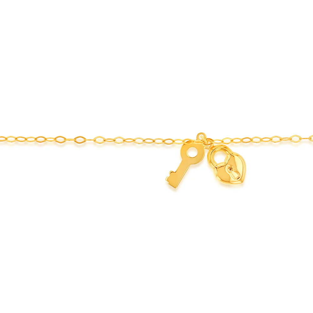 9ct Yellow Gold Lock And Key 24.8cm Anklet - Image 2