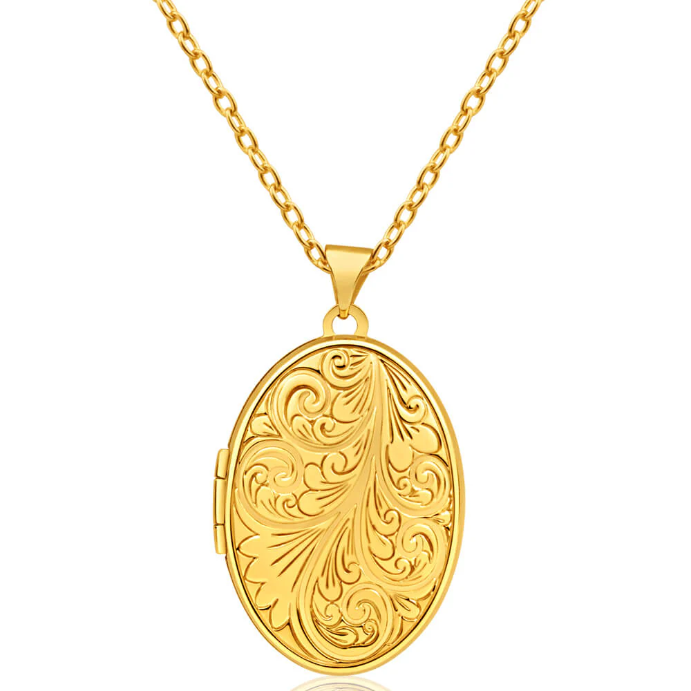 9ct Yellow Gold Oval Scroll Pattern Locket