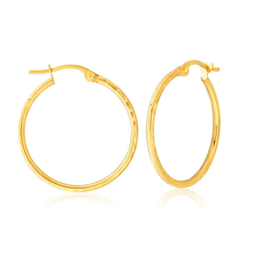 9ct Yellow Gold Plain 20mm Hoop Earrings