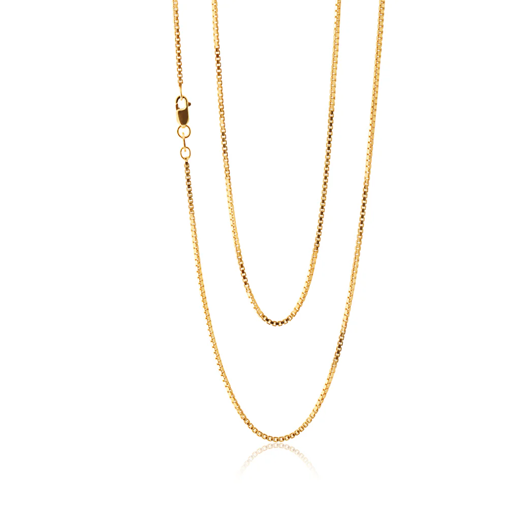 9ct Yellow Gold Silver FIlled Box Link 50cm Chain