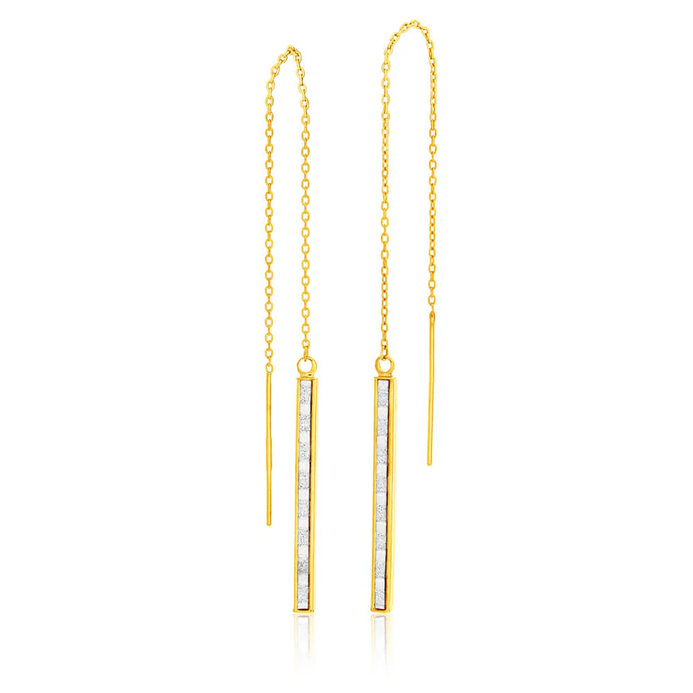 9ct Yellow Gold Silver Filled Crystal Thread Drop Earrings