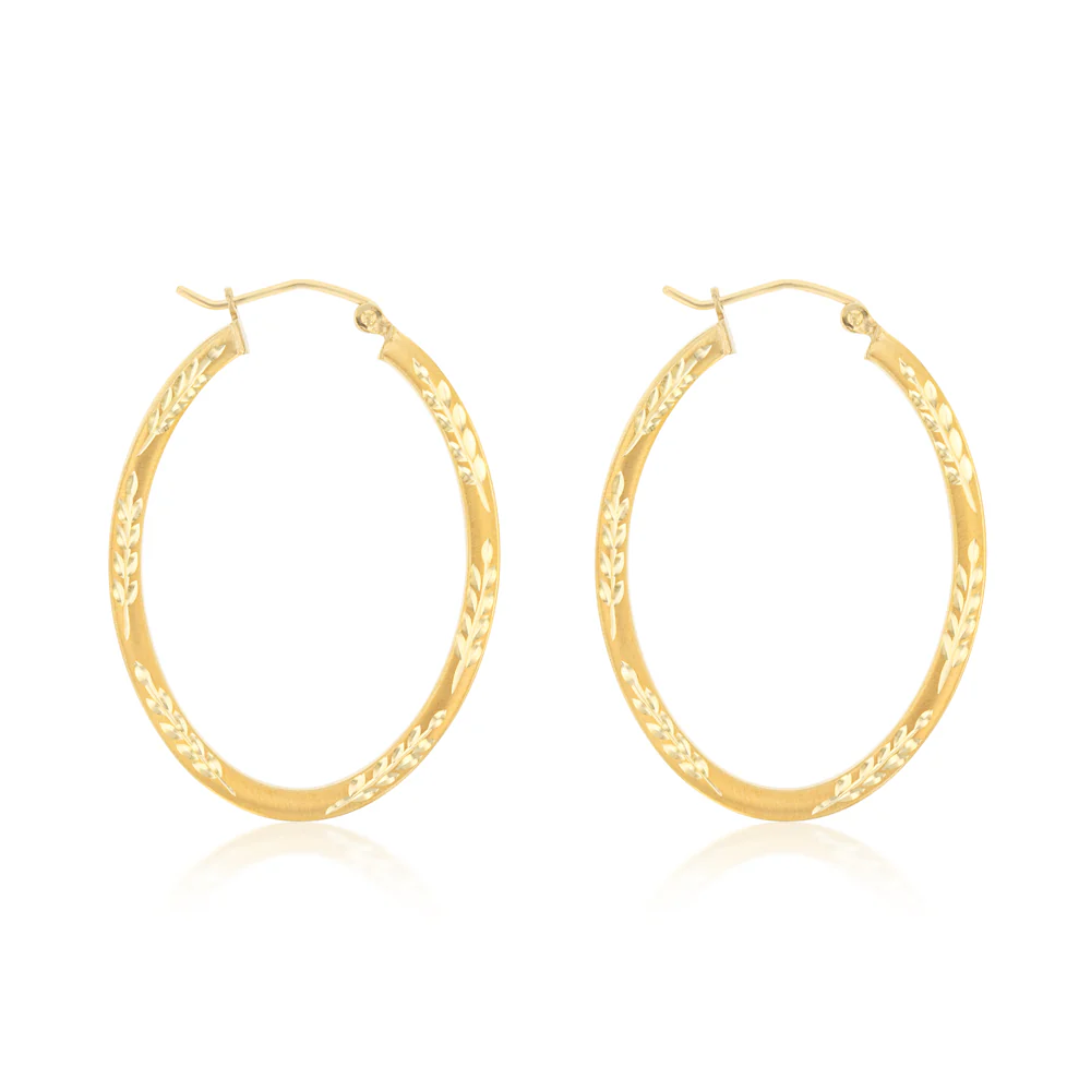 9ct Yellow Gold Silver Filled Diamond Cut Oval Hoop
