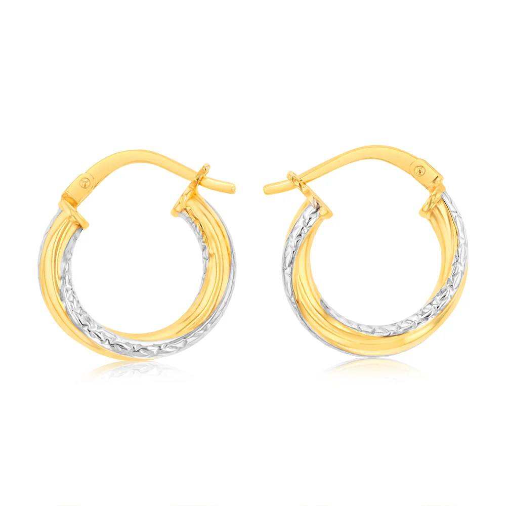 9ct Yellow Gold Silver Filled Fancy Diamond Cut Twisted Earrings
