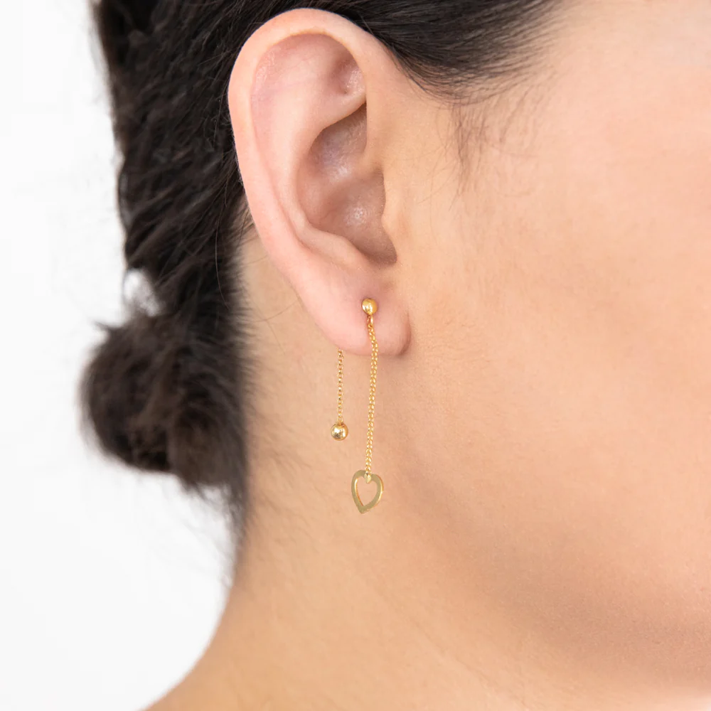 9ct Yellow Gold Silver Filled Heart with Ball Drop Earring - Image 2