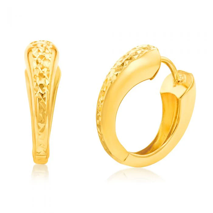 9ct Yellow Gold Silver Filled Patterned Broad Sleeper Earrings
