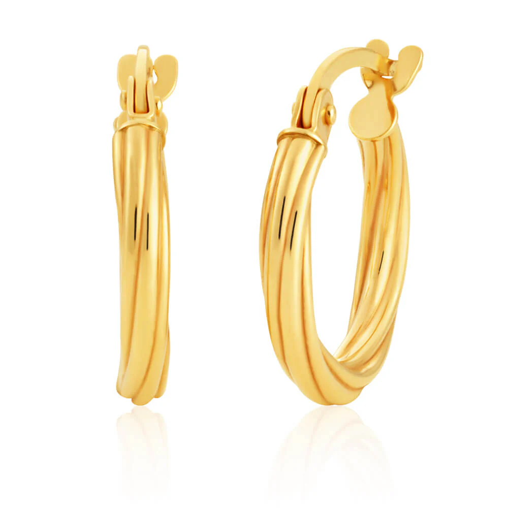 9ct Yellow Gold Twist 10mm Hoop Earrings