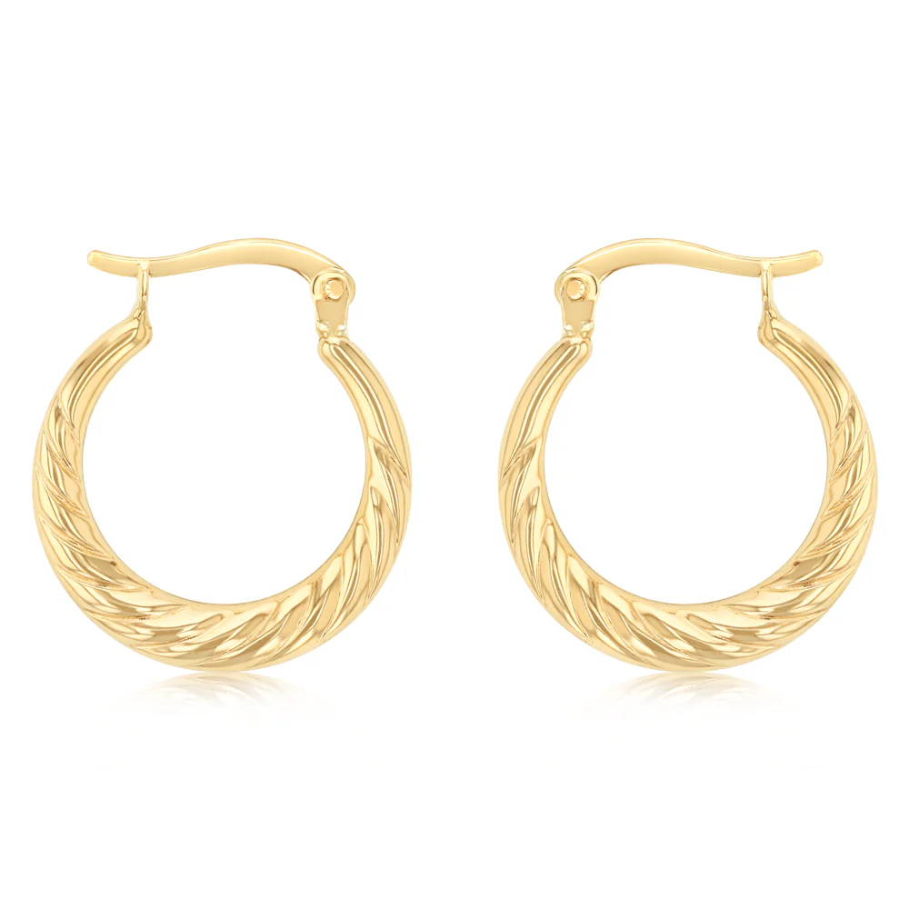 9ct Yellow Gold Twisted Creole Hoop Earrings