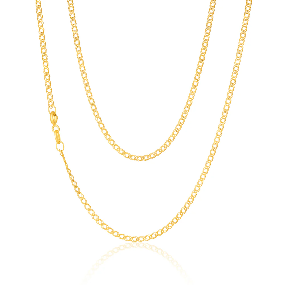 9ct Yellow Solid Gold Double Curb 30 Gauge Diamond Cut 45cm Chain