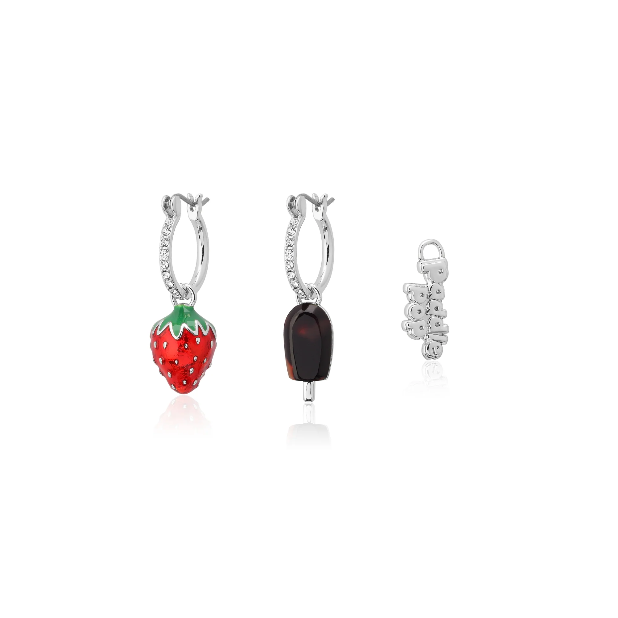 Couture Kingdom Disney Streets Paddle Pop White Gold Plated Strawberry Mix Match Crystal Mini Hoop Earring