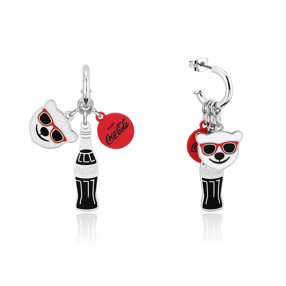 Couture Kingdom Disney White Gold Plated Stainless Steel Plar Bear Removable Charm Half Hoop Earrings