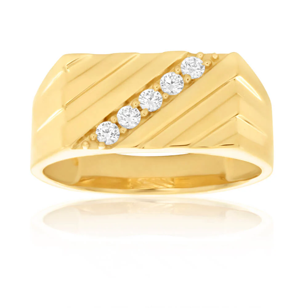 Cubic Zirconia Gents Ring in 9ct Yellow Gold