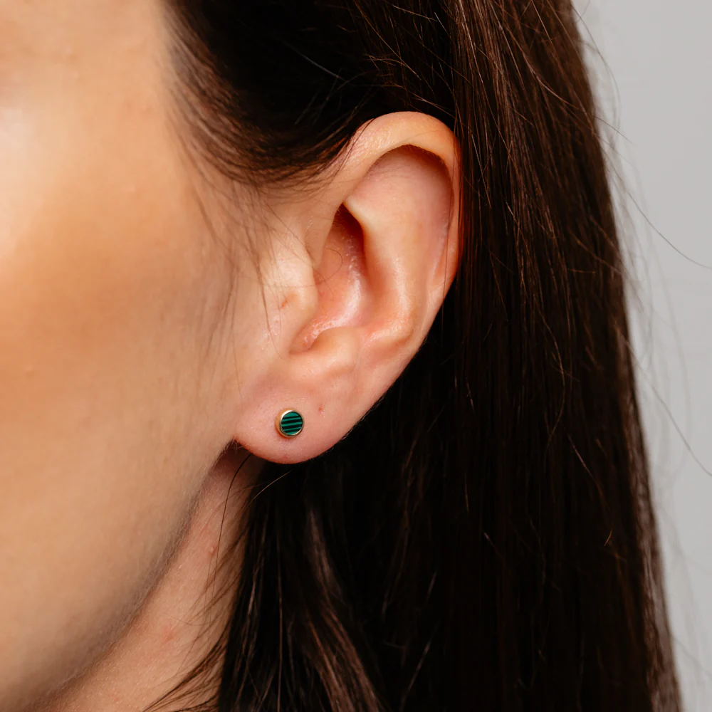 Green Stud Earrings in 9ct Yellow Gold - Image 2