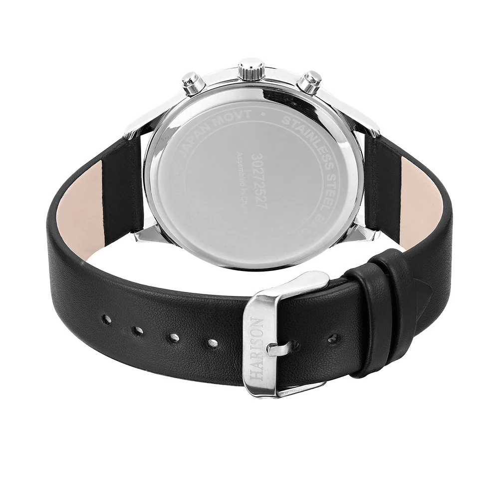 Harison Ezra GH025-SBB 40mm Black Leather Watch with Imitation Sub Dials - Image 4