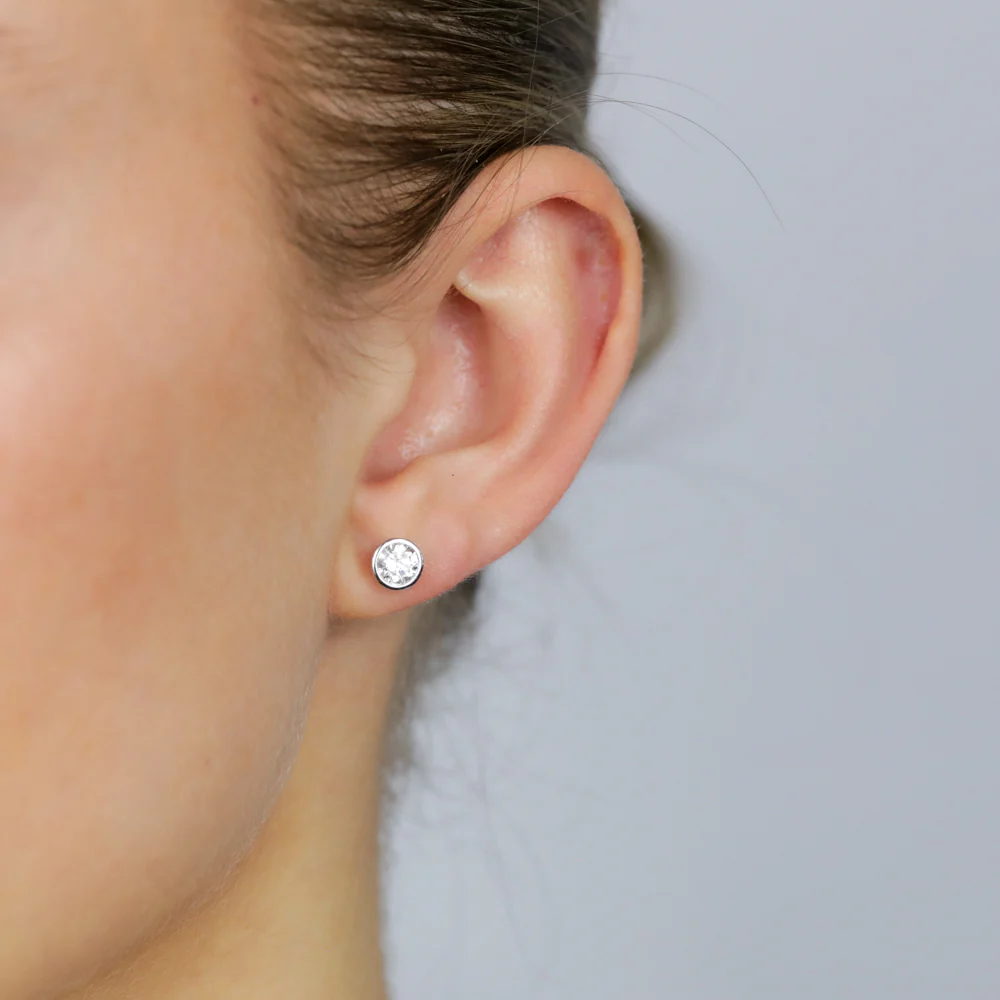 Luminesce Lab Grown 1 Carat Sterling Silver Bezel Diamond Studs - Image 2