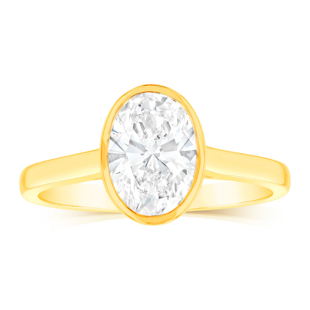 Luminesce Lab Grown 14ct Yellow Gold 1.5Carat Oval Cut Diamond Ring in Bezel Set
