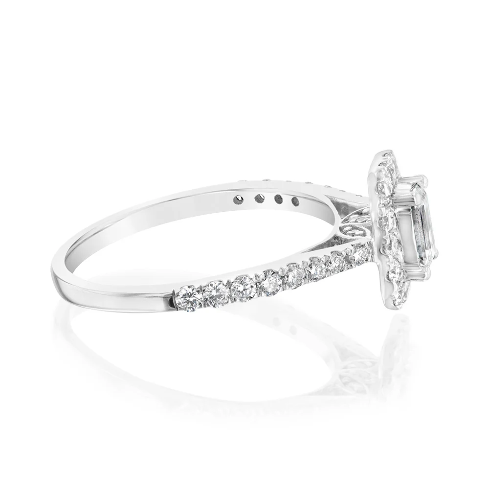Luminesce Lab Grown 9ct White Gold 1 Carat Diamond Halo Solitaire Ring Emerald Centre Diamond - Image 2