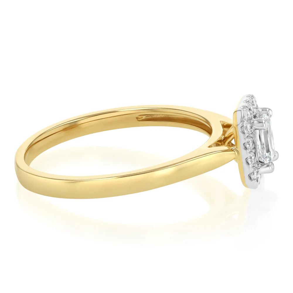 Luminesce Lab Grown 9ct yellow Gold 0.40 Carat Halo Emerald Brilliant Cut Ring - Image 2
