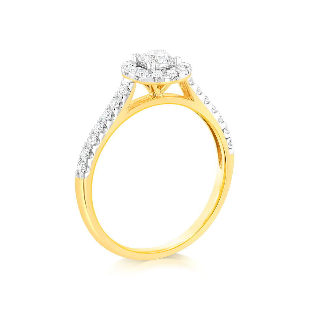 Luminesce Lab Grown 9ct yellow Gold 0.55 Carat Halo Brilliant Cut Ring - Image 3