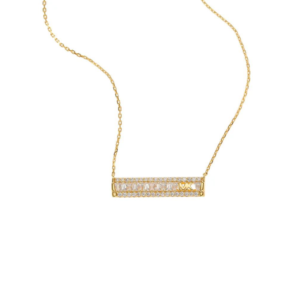 Michael Kors 14ct Yellow Gold Plated Sterling Silver Tapered Baguette Bar Earring & Pendant Chain Set - Image 3