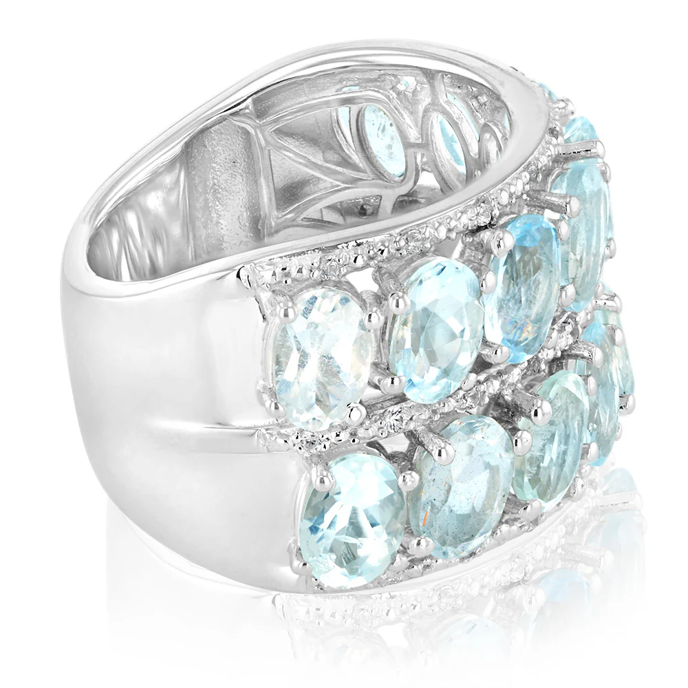 Natural Aquamarine and White Zirconia Ring in Sterling Silver - Image 2