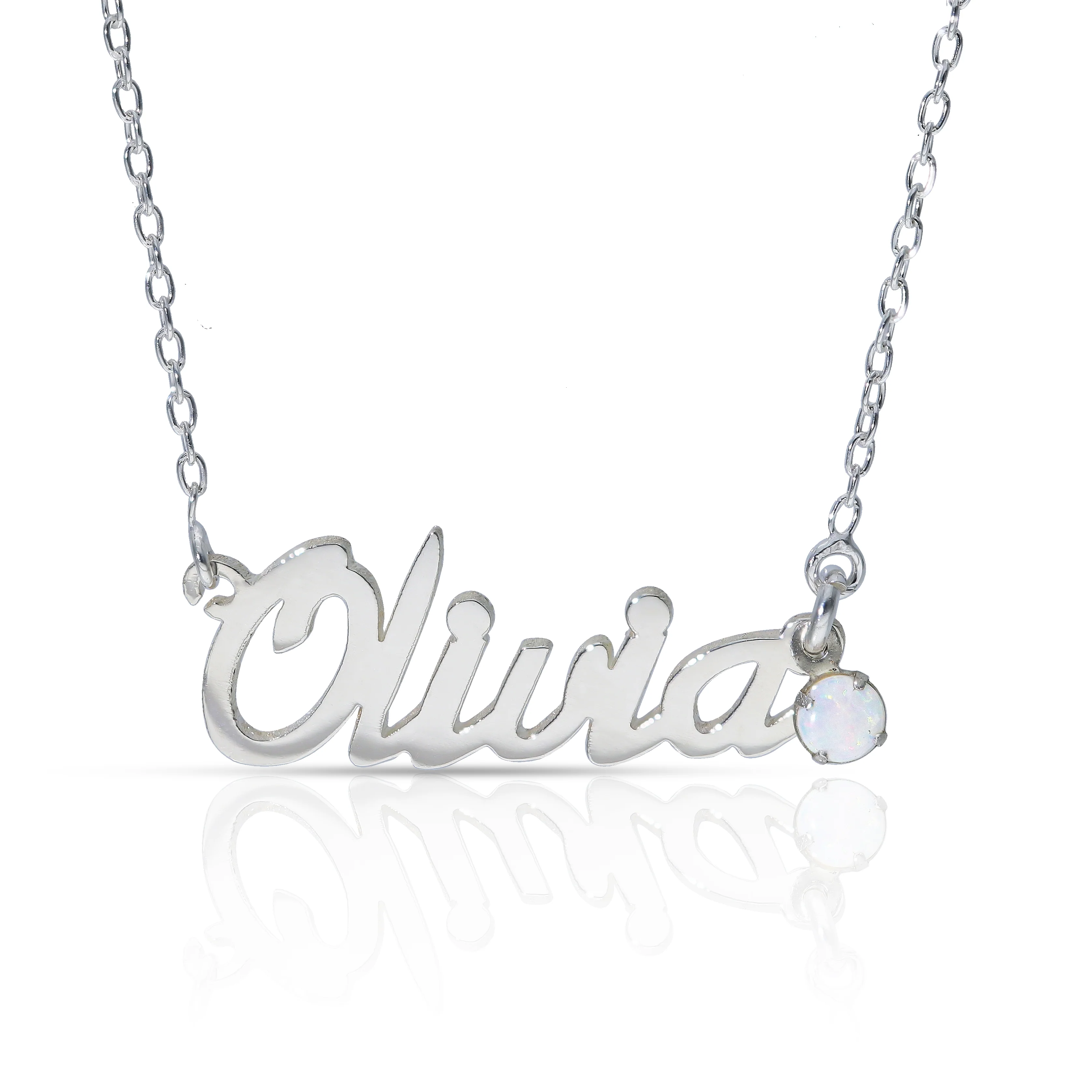 Personalised Sterling Silver Name Pendant with Birthstone on 40cm Chain - Image 10