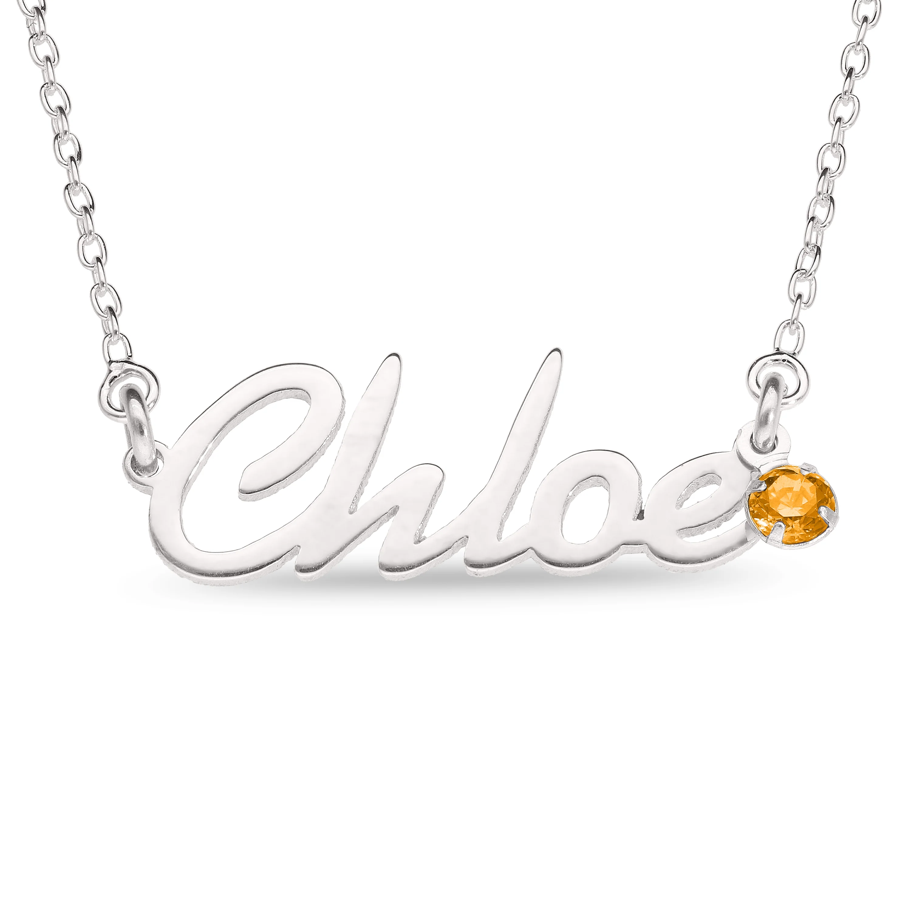 Personalised Sterling Silver Name Pendant with Birthstone on 40cm Chain - Image 11