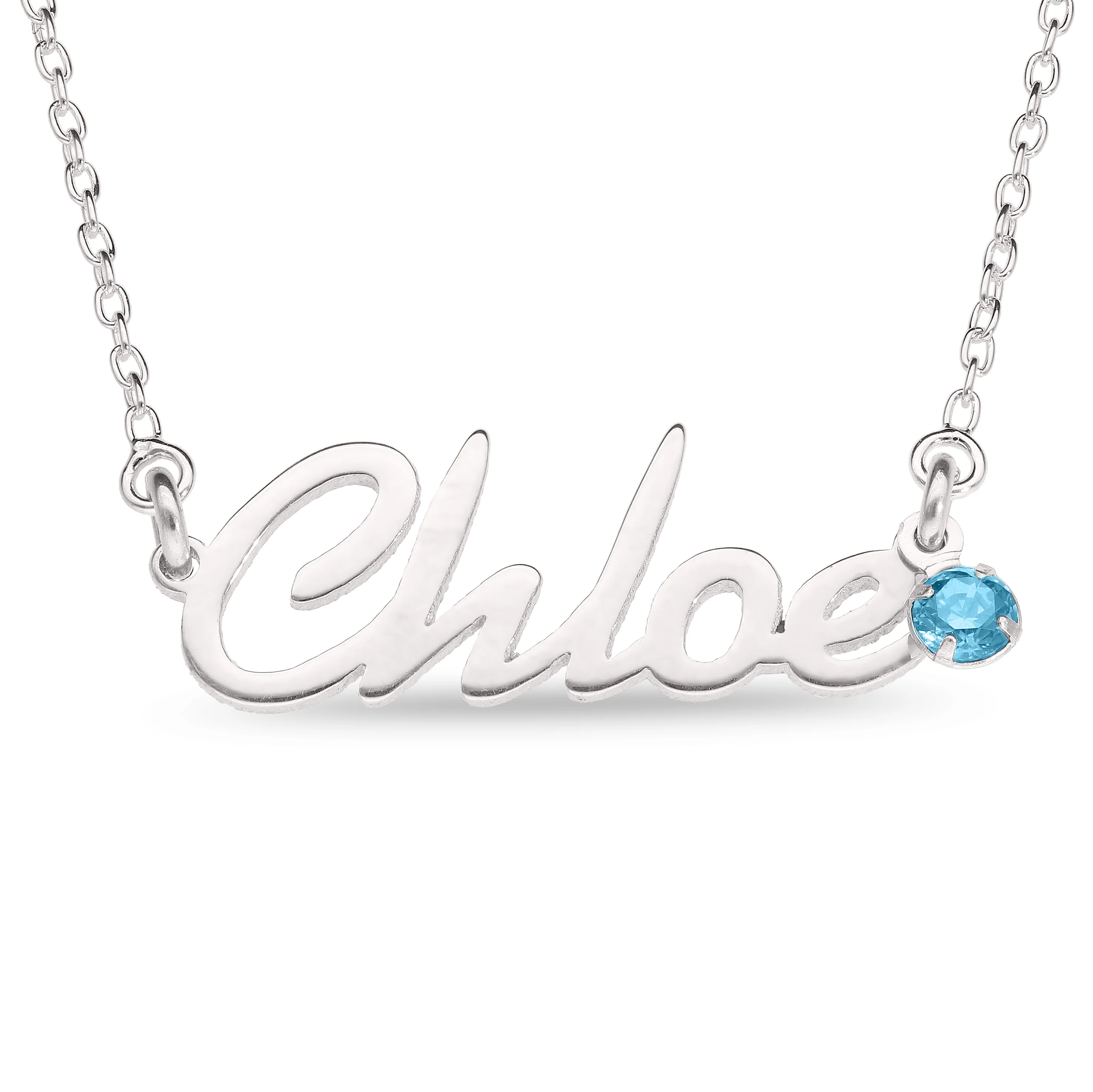 Personalised Sterling Silver Name Pendant with Birthstone on 40cm Chain - Image 12