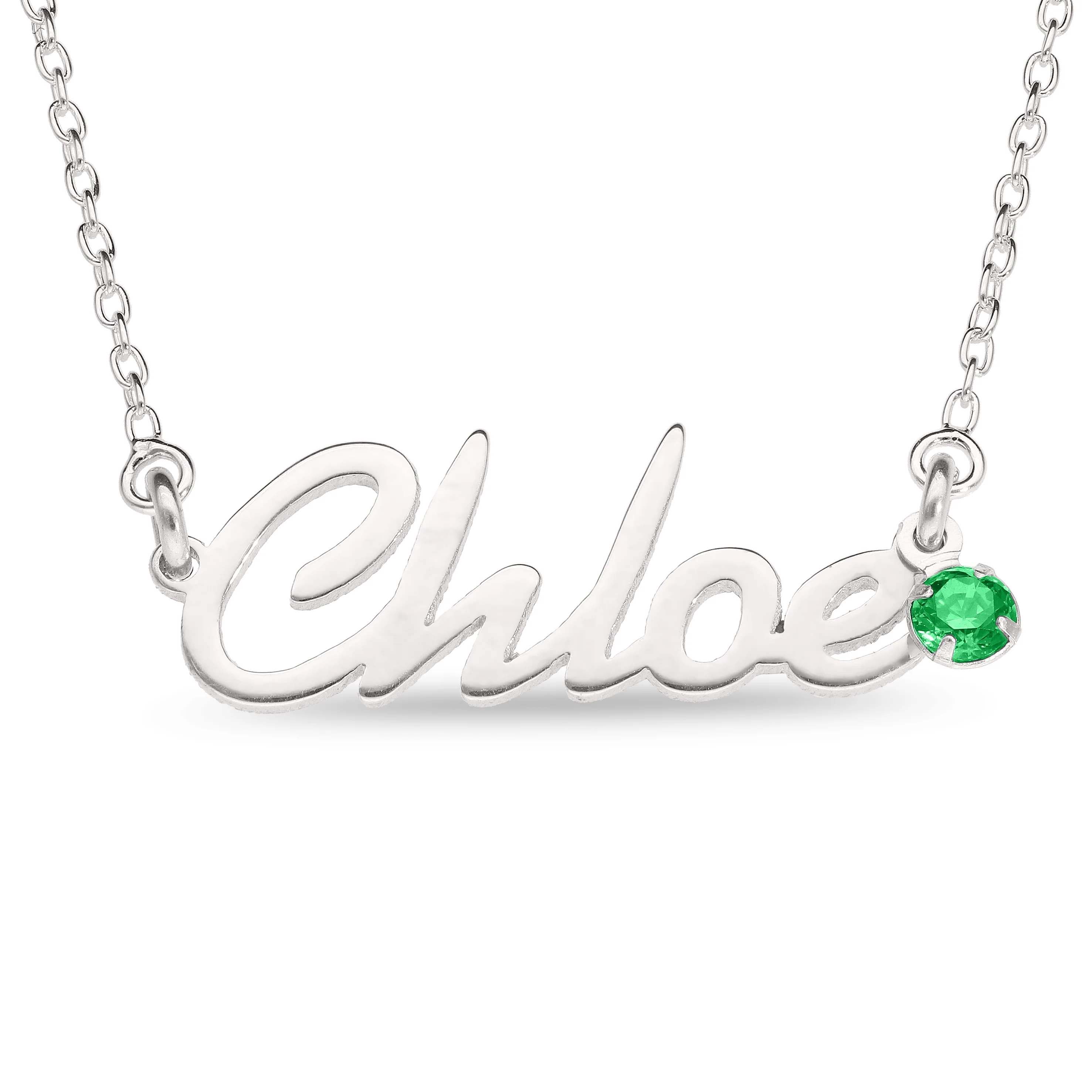 Personalised Sterling Silver Name Pendant with Birthstone on 40cm Chain - Image 5