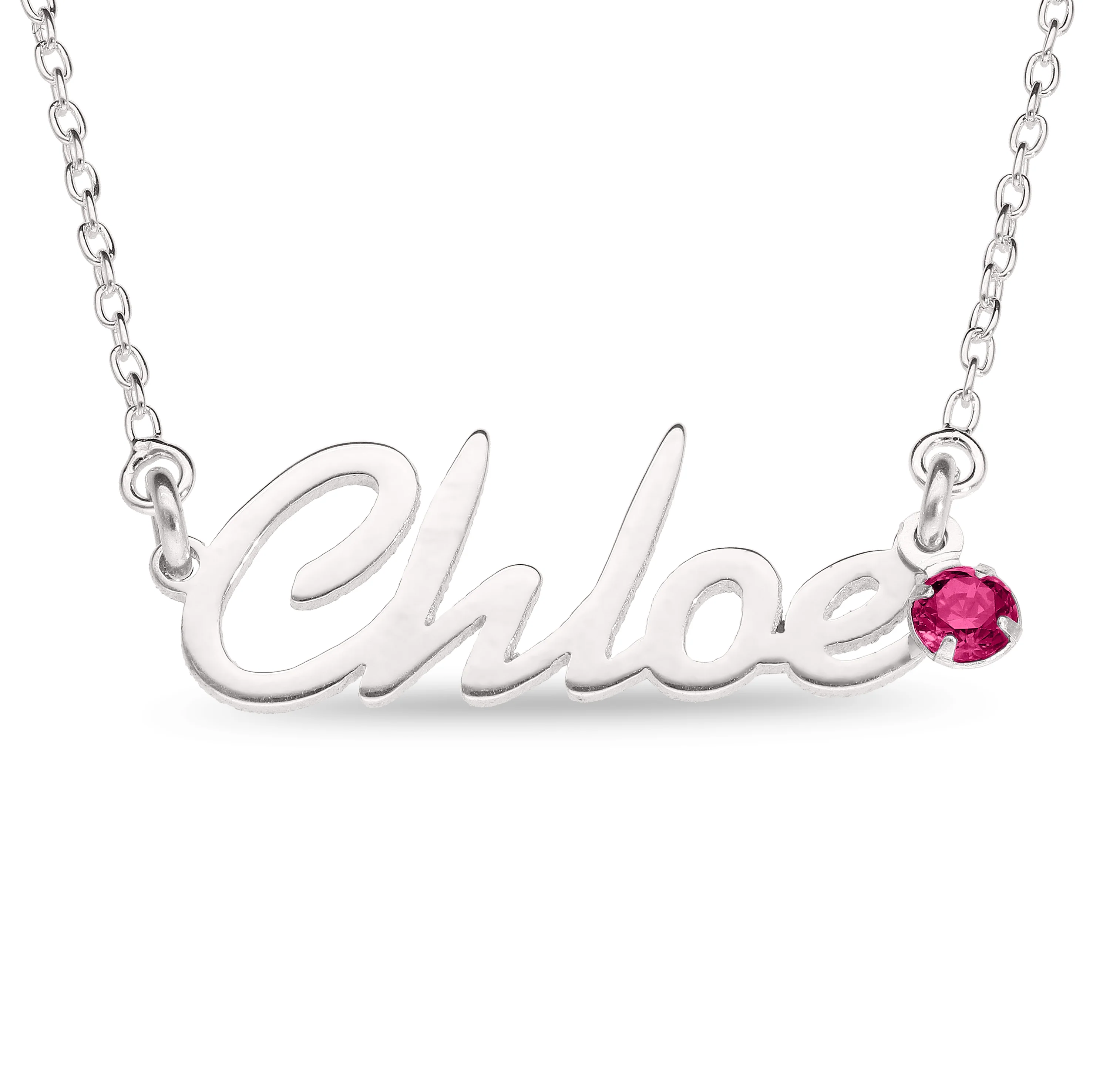 Personalised Sterling Silver Name Pendant with Birthstone on 40cm Chain - Image 7