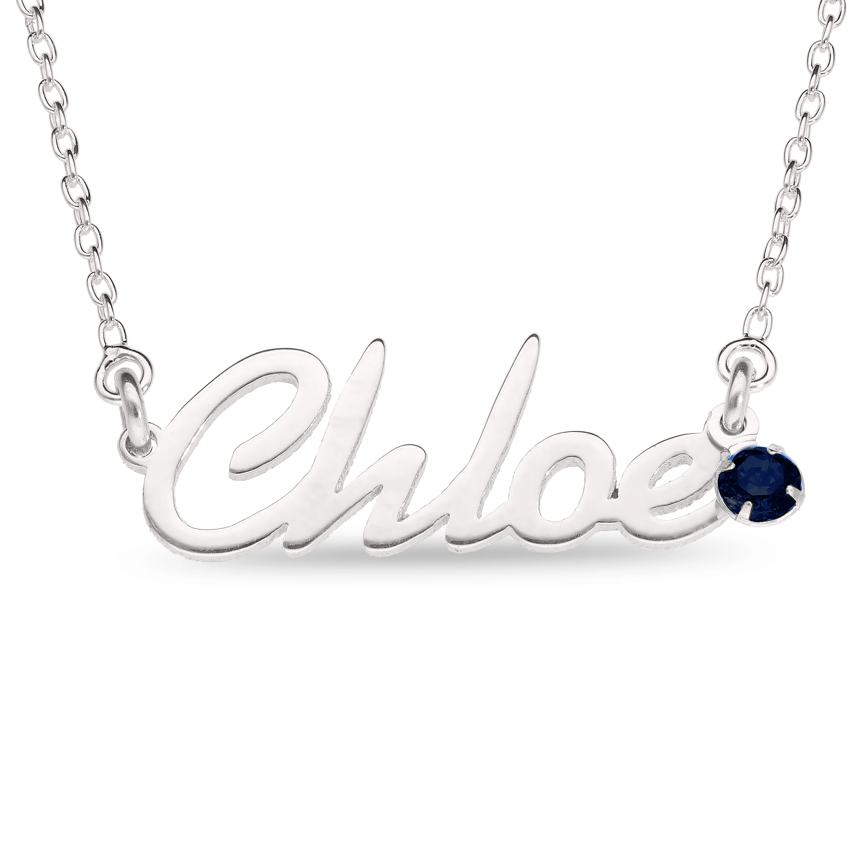 Personalised Sterling Silver Name Pendant with Birthstone on 40cm Chain - Image 9